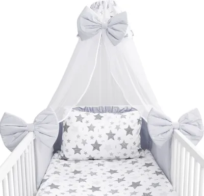 Produktbild von Amilian Babybettwäsche Set 7-teilig – Bettwäsche 100x135 cm, Kissen 40x60, Himmel, Nestchen – für Babybett/Gitterbett – Komplettset für Neugeborene