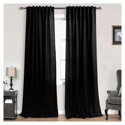 Produktbild von Leinenvorhänge mit Rückenschlaufen, für Wohnzimmer und Schlafzimmer, halbtransparent, Sichtschutz, Fenstervorhang, 229 cm lang, 2 Paneele, Schwarz