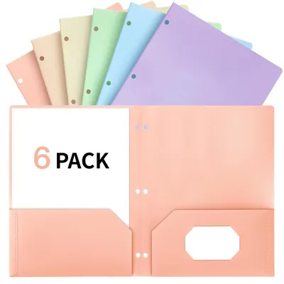 Produktbild von 6 Stück Dokumentenmappen A4 Pastell PP mit Tasche und Kartenfach