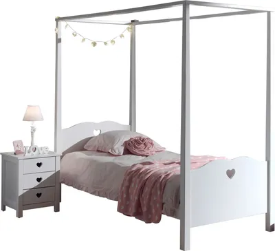 Produktbild von Himmelbett mit Nachtkommode Kamila 211x96x187 MDF Weiß