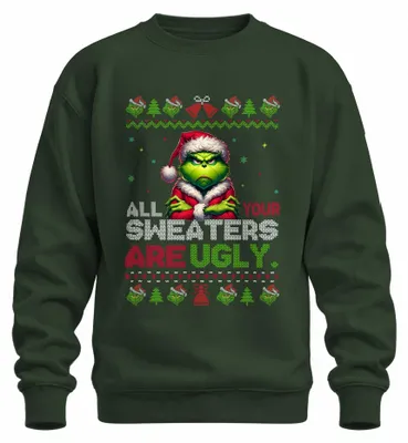Immagine prodotto di Tutti i tuoi maglioni sono brutti. Felpa a tema Grinch, Natale, Babbo Natale, colore verde bottiglia, taglia M