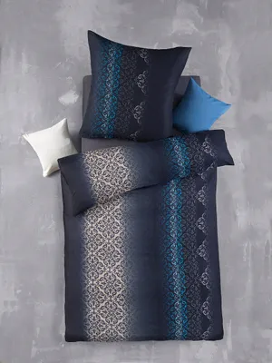 Produktbild von Optidream Mikrofaser Bettwäsche 135 x 200 cm Bettbezug Kopfkissenbezug 80 x 80 cm Kayla schwarz blau