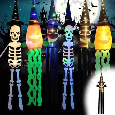 Productafbeelding van 1x Halloween-decoratie: hangende spooklichten, LED-spook- en vleermuislampjes, batterijbediend, geschikt voor feestjes, bars, terrassen, gazons, tuinen, achtertuinen, spookhuizen en andere decoraties