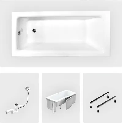 Produktbild von Rechteckige Badewanne - 100 x 70 cm - mit Verkleidung - Füße - Chromablauf - TALIA