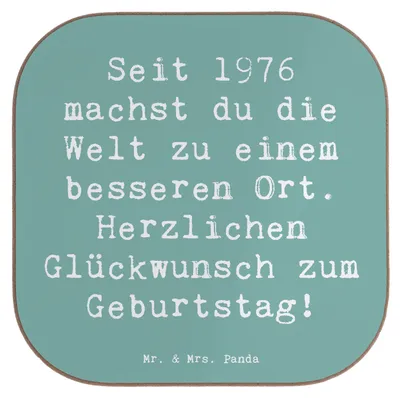 Produktbild von Mr. & Mrs. Panda Getränkeuntersetzer Spruch 1976 Geburtstag - Meeresbrise - Geschenk, Alter, geburtstagsgeschenk, Coaster, Geburtstagsfeier, Untersetzer für Gläser