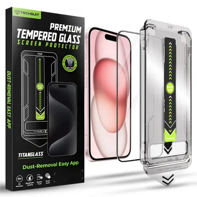 Obrázek produktu pro Techsuit – TitanGlass FullCover ochranné sklo pro iPhone 15 / iPhone 16 – černé