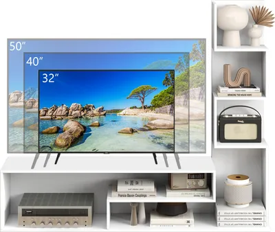 Immagine prodotto di KOMFOTTEU Mobile TV con ripiani a L e scomparti aperti, mobile multifunzionale per televisori fino a 50 pollici, mobile TV in legno per camera da letto o ingresso (bianco)