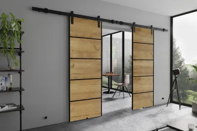Produktbild von KIER FURNITURE AURA DUO PLUS – Schiebetür Komplettset – 132x205x1,6 cm - Eiche Craft