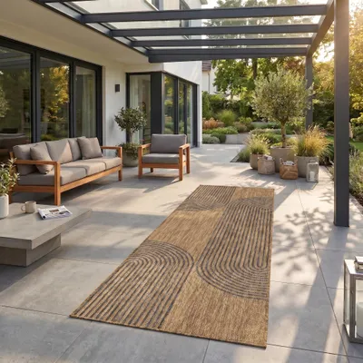 Immagine prodotto di Carpetsale24 Tappeto Outdoor Nero Effetto Juta 80x250 cm Balcone Terrazza Giardino Resistente UV Passatoia Boho Tessuto piatto