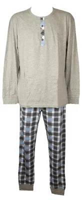 Produktbild von LVB LOVABLE Herren-Pyjama aus Baumwolle mit langen Ärmeln, Seraph-Kragen, gerade gestrickte Hose mit Bündchen, Artikel X255558, ITA 6 - INT XL - UK XL - D 6 - EU XL, Cotone 90%,Viscosa 10%