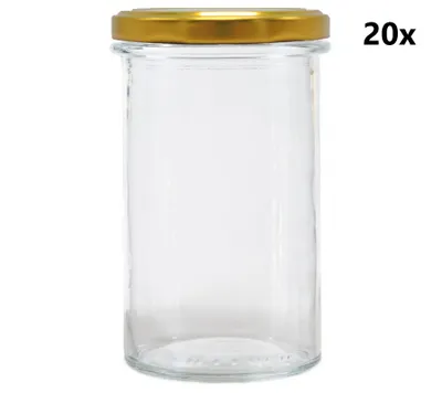 Obrázek produktu pro Zavařovací sklenice 545 ml STURZ / ROVNÁ čirá 20 ks VČETNĚ ZLATÝCH VÍČEK, Počet kusů v balení: 20