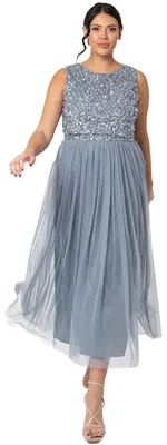 Produktbild von Maya Deluxe Vrouwen Midaxi Jurk Dames Mouwloze Pailletten Hoge Empire Taille Tul