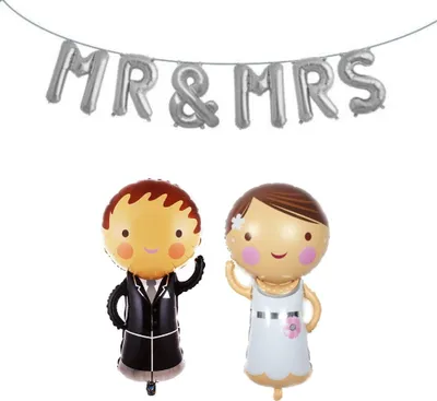 Produktbild von 8 tlg Mr. & Mrs. Buchstaben Luftballon Set 50CM Folienballon Hochzeit Deko Silber