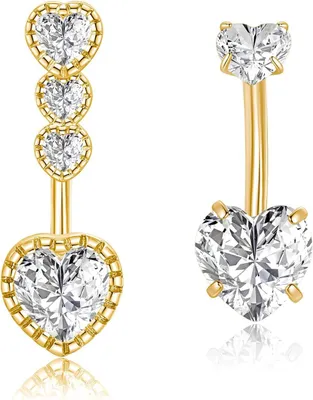Imagen del producto de Juego de piercings para el ombligo con forma de corazón y mariposa, 10 mm, plateado y dorado, para mujeres