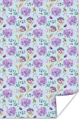 Produktbild von MuchoWow® Poster Blumen - Muster - Rosen 120x180 cm - Kunstposter