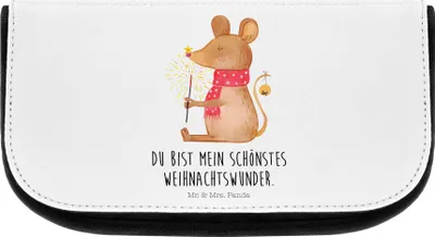 Produktbild von Mr. & Mrs. Panda Kulturbeutel Maus Weihnachten - Weiß - Geschenk, Waschbeutel, Make-Up Tasche, Weihnachtsgruß, Kosmetiktasche, Weihnachtsmotiv, kulturtäschchen, Mäuschen