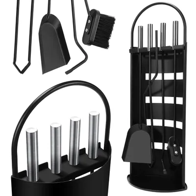Produktbild von Jopassy Kaminzubehör 5 teilig Edelstahl Kaminbesteck mit Beschichtet und Sichtschutz für Küche Haushalt Wohnen Wohnaccessoires Deko Kaminreinigungsset, Schwarz