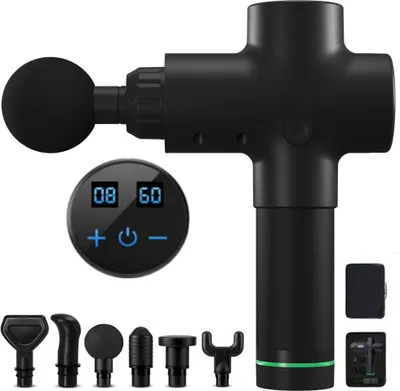 Produktbild von Elektrische Massage Gun Handgehaltene Massagepistole Massager Muscle Massagegerät + 6 Köpfe 2400mAh Li-Ion 30 Gänge einstellbar LED-Anzeige schwarz