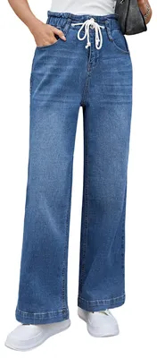 Produktbild von Damenjeans Weite Bein Baggy Bequem Elastisch Dunkelblau GrößeS