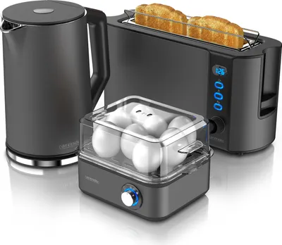 Produktbild von Arendo Frühstücks-Set in grau - Wasserkocher / Toaster / Eierkocher