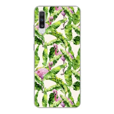 Produktbild von MuchoWow® Handyhülle Schutzhülle Hülle für Samsung Galaxy A70 Flamingo - Blätter - Muster Silikon Softcase Handy Hülle - Schutzhaube