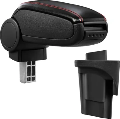 Zdjęcie produktu dla [pro.tec] Podłokietnik środkowy, idealnie dopasowany do Seat Leon 1P w latach modelowych 2005 - 2012 - podłokietnik ze schowkiem - tapicerowany - czarna sztuczna skóra z czerwonymi przeszyciami