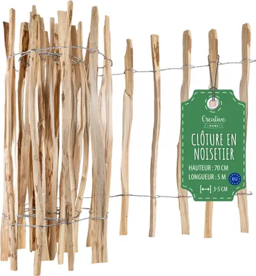 Image de Creative Home Clôture en Bois de Noisetier - 70 cm x 5 m Espacement de 3-5 cm