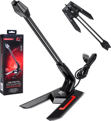 Produktbild von Gaming Mikrofon mit LED-Hintergrundbeleuchtung und Stummschalttaste PC Standmikrofon USB Plug & Play Desktop-Mikrofon