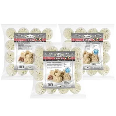 Produktbild von BARIN-Set: 3 x Chinkali mit Schweine- und Jungbullenfleisch (gesamt Netto 2,25kg), gefüllte Nudelteigtaschen nach georgischer Art, Khinkali