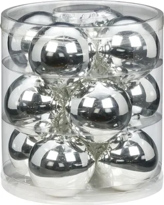 Produktbild von Weihnachtskugeln Glas 8cm, 12 Stück, Farbe:silber glanz