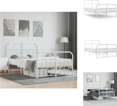 Image de vidaXL Cadre de lit avec tête et pied de lit en métal blanc 120x190 cm - Lits et sommiers