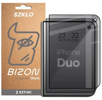 Produktbild von Gehärtetes Glas mit Privatschutzfilter für iPhone Duo, Bizon Glass Edge Shadow Duo, getönt mit schwarzer Rahmen, 2 Stück