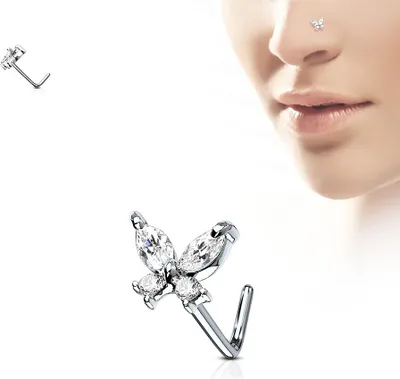 Produktbild von Nasenpiercing Stecker Schmetterling mit Zirkonia Klar