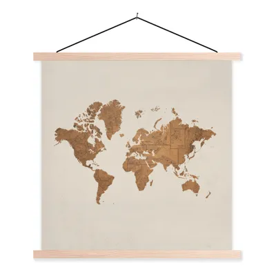 Obrázek produktu pro MuchoWow® Textilní plakát - Mapa světa - Stará - Hnědá - 120x120cm - S hnědými lamelami
