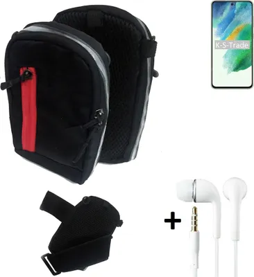 Produktbild von K-S-Trade Outdoor Gürteltasche Holster Umhängetasche + Kopfhörer kompatibel mit Samsung Galaxy S21 FE SD888 schwarz Handy Tasche Case travelbag