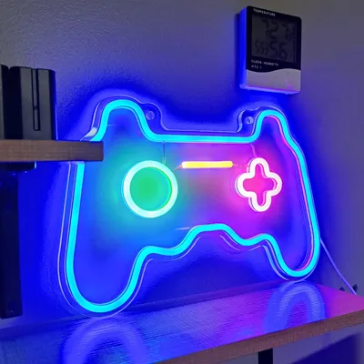 Zdjęcie produktu dla SOLIDEE Neonowa tablica reklamowa, dekoracja do pokoju gier, regulowana jasność, LED, napis "Gamepad" do dekoracji ścian, pokoju gier, pokoju młodzieżowego, baru, jako prezent, dekoracja na imprezę (niebieski) – GAMRING