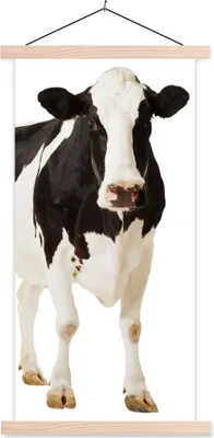 Produktbild von MuchoWow® Textilposter Kuh - Weiß - Schwarz - Tiere 60x120 cm mit holzfarbenen Rahmen - Holz