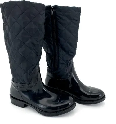Produktbild von Gummistiefel Hochschaft Daunen Stiefel gesteppt Damen Mädchen Trend Boots Wasserdicht Regenstiefel Typ880 schwarz matt 37