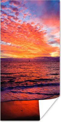 Produktbild von MuchoWow® Poster Sonnenuntergang - Strand - Rot 60x120 cm - Wandschmuck