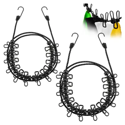 Produktbild von COM-FOUR® 2X Reisewäscheleine - 180-350 cm je Leine- Camping Wäscheleine mit reflektierendem Spanngummi - Wäscheleine mit je 12 Metall Klammern - mobile Wäscheleine mit Haken