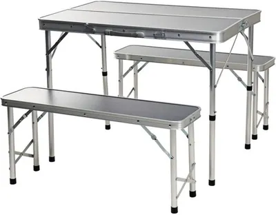 Immagine prodotto di Azomor: pratico set da tavola da campeggio grigio con finitura in alluminio resistente all'acqua