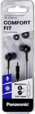 Zdjęcie produktu dla Panasonic RP-TCM115E, Przewodowa, 10 - 24000 Hz, Połączenia/muzyka, 12 g, Zestaw słuchawkowy, Czarny