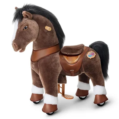 Produktbild von PonyCycle Modell Y Schokoladenbraun Ride-on Pony für Kinder 3-4, Plüschpferd-Spielzeug mit Geräuschen und Bremse, Weihnachtsgeschenk für Kinder – Y376