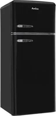A black retro-style refrigerator.
