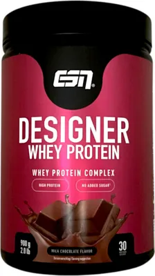 Produktbild von ESN Designer Whey Protein, Pulver, Milcheiweiß, Vanille, Molkenproteinmischung 92 % (ultrafiltriertes Molkenproteinkonzentrat, cross-flow mikrofiltriertes..., Für eine Portion mixt du 30 g Pulver mit 200 ml Wasser in einem Shaker. Schon bist du fertig und..., 22 g