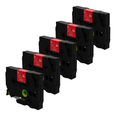 Produktbild von DULA Etikettenband - Kompatibel mit Brother P-Touch Tze-425 - 5 Stück - Weiß auf rot - 9mm x 8m