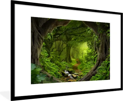 Produktbild von MuchoWow® Gerahmtes Poster Dschungel - Grün - Natur - Tropisch - Pflanzen 90x60 cm - Poster mit Schwarzem Bilderrahmen Wandposter Rahmen Foto Bilder - Wanddekoration - Fotos