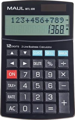 Image de Calculatrice de bureau MAUL MTL 600 affichage LCD 2 lignes, 12 chiffres pile solaire 17 x 10.3 x 2.6 cm noir