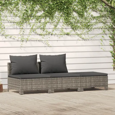 Produktbild von 3-tlg. Garten-Lounge-Set mit Kissen Grau Poly Rattan , Gartenmöbel-Sets Design 2024