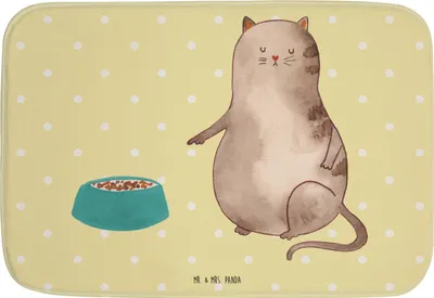 Produktbild von Mr. & Mrs. Panda Badematte Katze Fressen - Gelb Pastell - Geschenk, duschmatte, bad läufer, Badteppich, Badezimmerteppich, Badvorleger